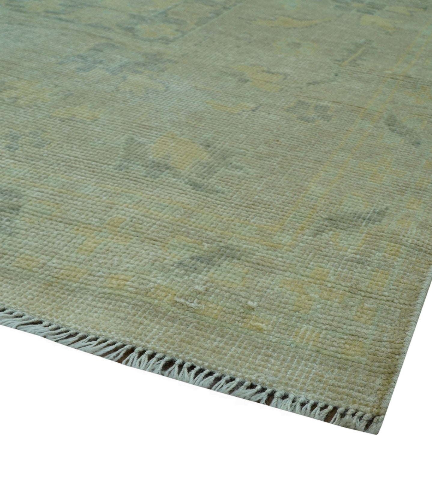 Traditional Oushak Design Blue And Beige Hand Knotted 9x12 Wool Area Rug - The Rug Decor