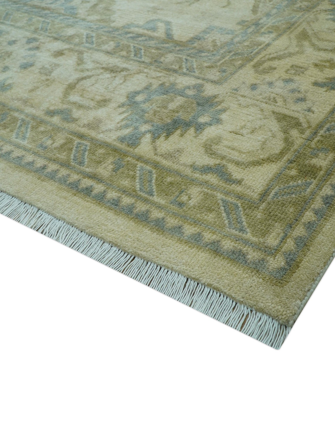 Traditional Oushak Design Blue And Beige Hand Knotted 9x12 Wool Area Rug - The Rug Decor