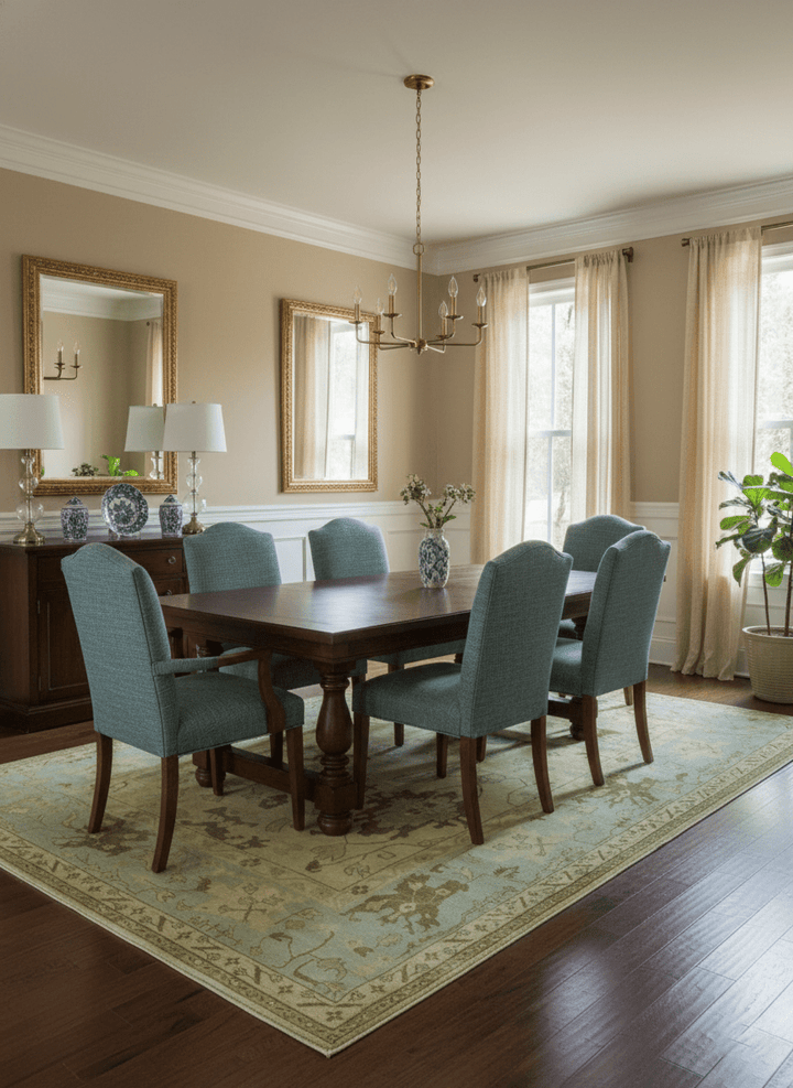 Traditional Oushak Design Blue And Beige Hand Knotted 9x13 Wool Area Rug - The Rug Decor