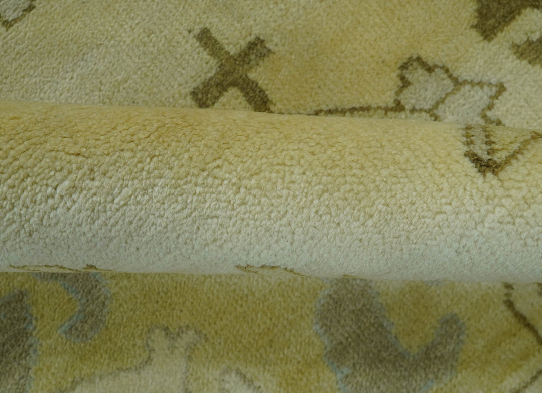 Traditional Oushak Design Blue And Beige Hand Knotted 9x13 Wool Area Rug - The Rug Decor