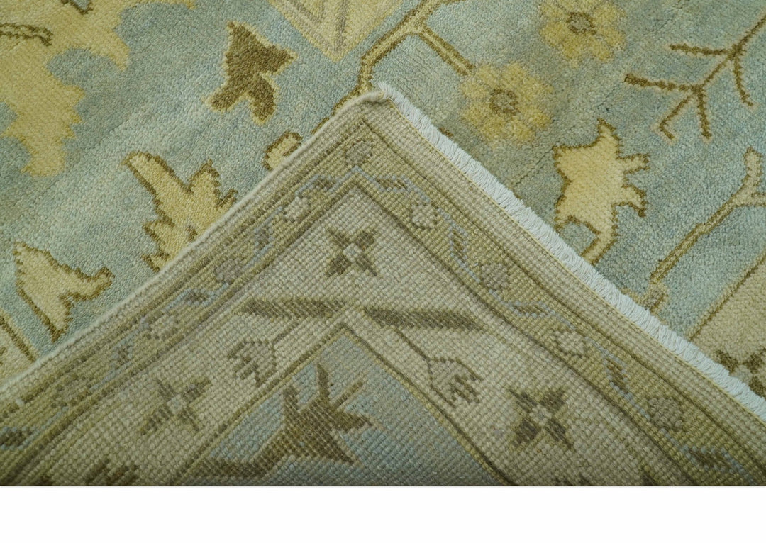 Traditional Oushak Design Blue And Beige Hand Knotted 9x13 Wool Area Rug - The Rug Decor