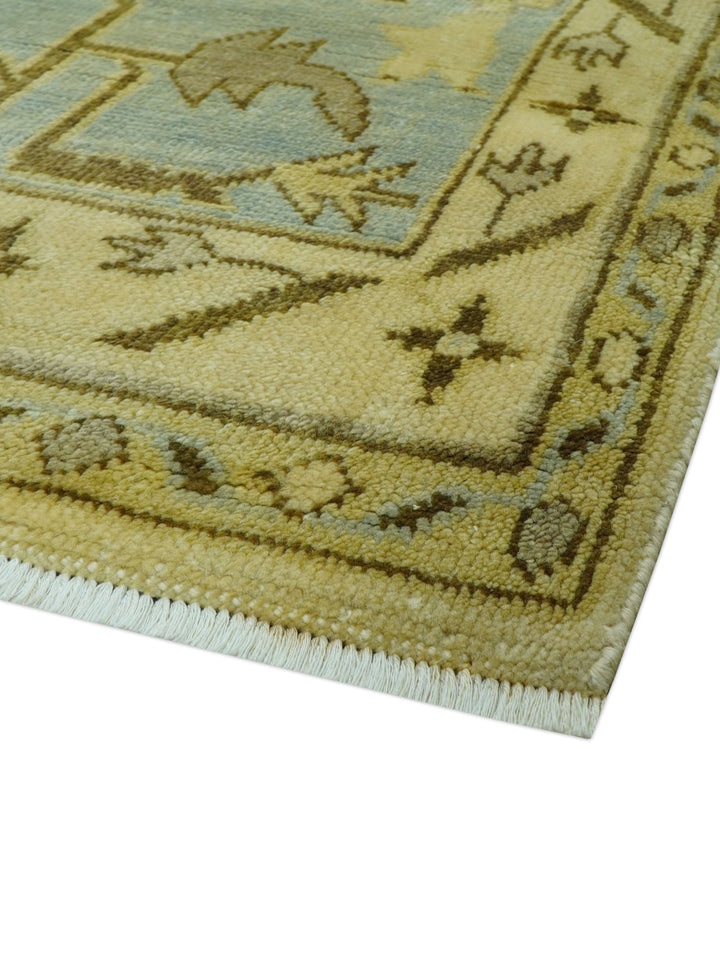 Traditional Oushak Design Blue And Beige Hand Knotted 9x13 Wool Area Rug - The Rug Decor