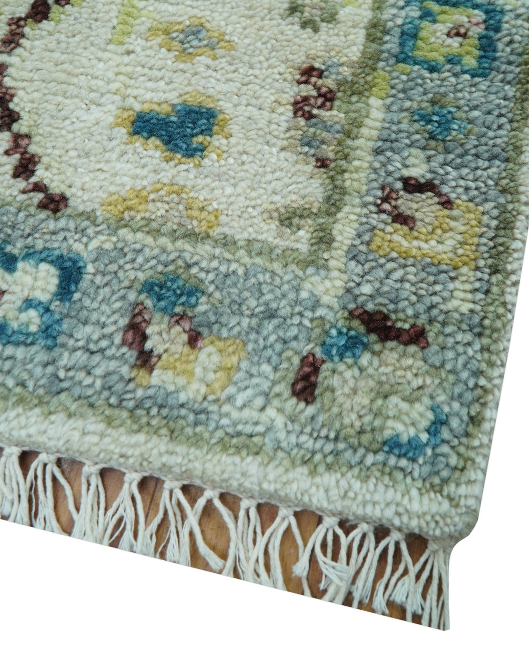 Traditional Oushak Design Blue And Ivory 2x3 Hand knotted Wool Area Rug - The Rug Decor