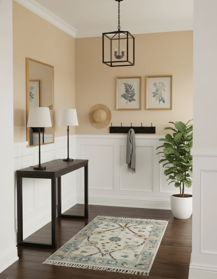 Traditional Oushak Design Blue And Ivory 2x3 Hand knotted Wool Area Rug - The Rug Decor