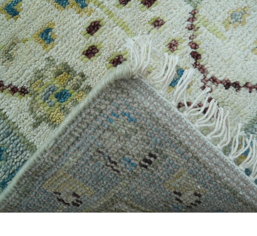 Traditional Oushak Design Blue And Ivory 2x3 Hand knotted Wool Area Rug - The Rug Decor