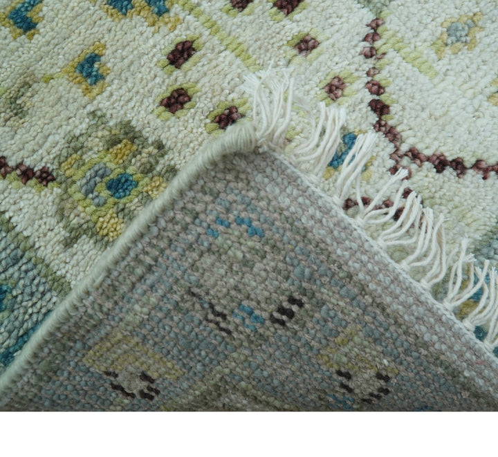 Traditional Oushak Design Blue And Ivory 2x3 Hand knotted Wool Area Rug - The Rug Decor