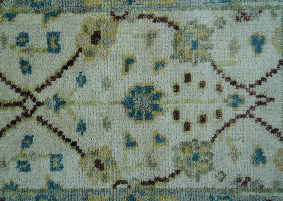 Traditional Oushak Design Blue And Ivory 2x3 Hand knotted Wool Area Rug - The Rug Decor