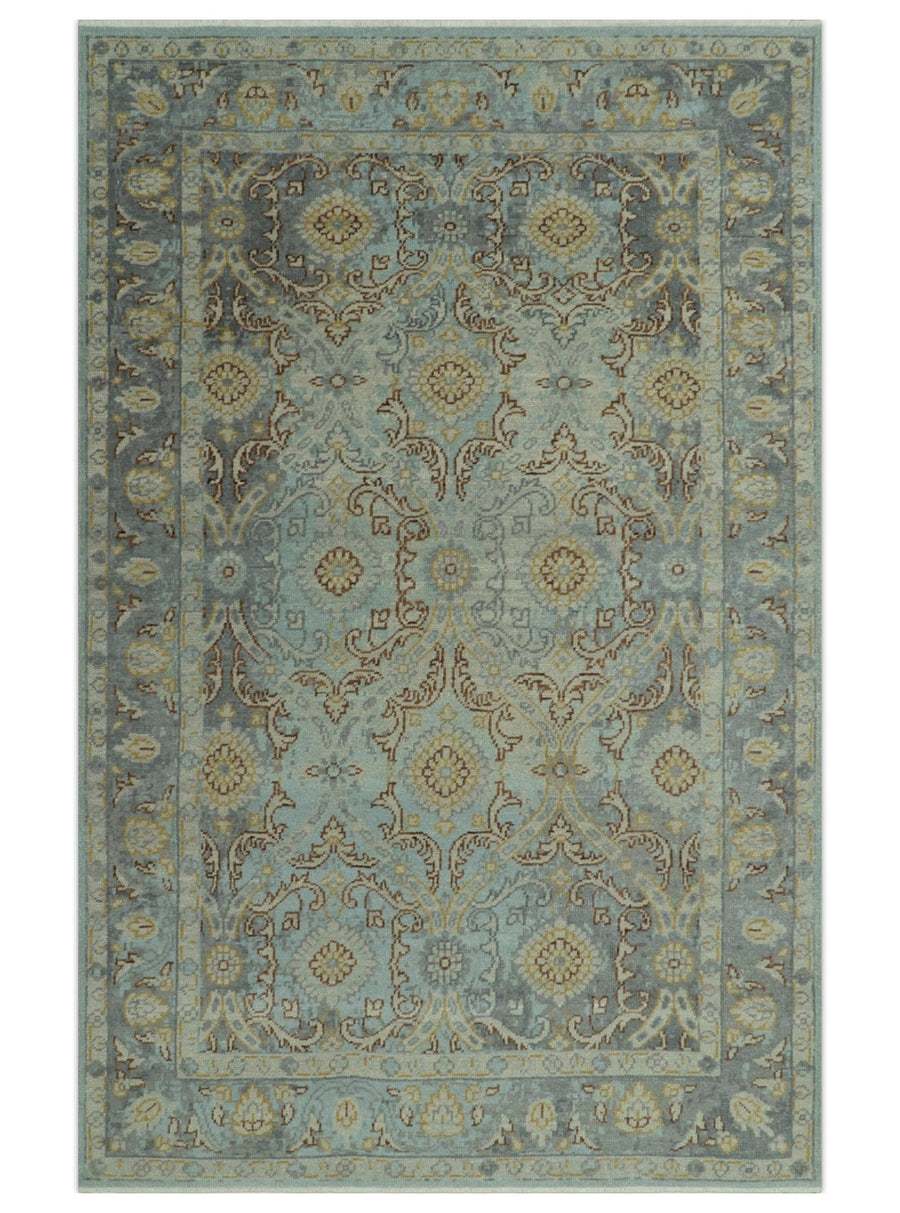 Traditional Oushak Design Blue, Brown And Gray 6X9 Hand Knotted wool rug - The Rug Decor