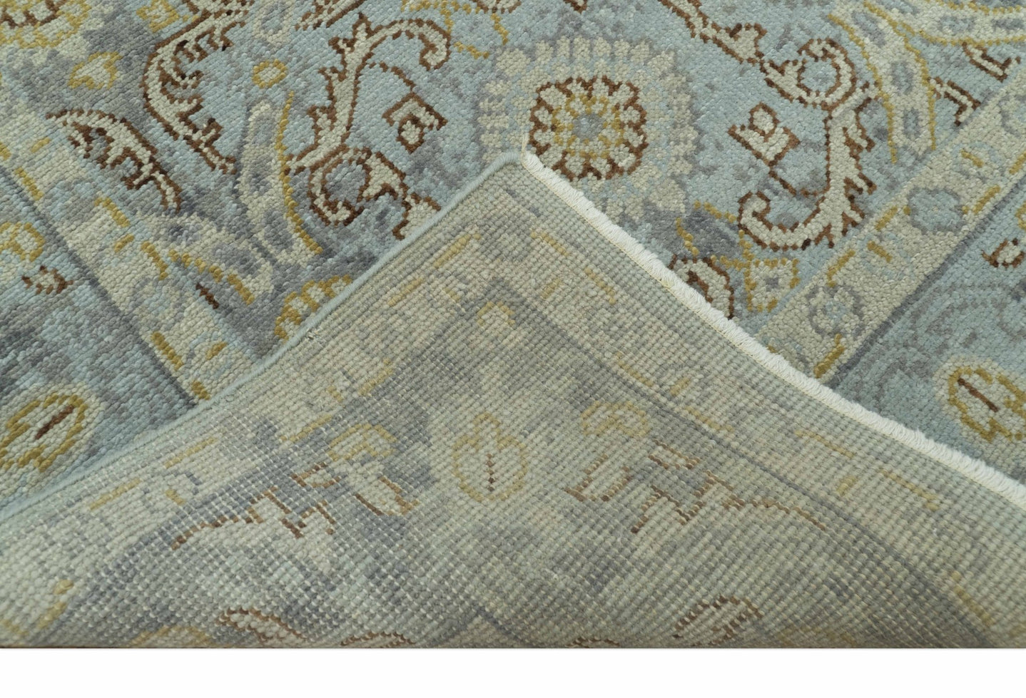 Traditional Oushak Design Blue, Brown And Gray 6X9 Hand Knotted wool rug - The Rug Decor