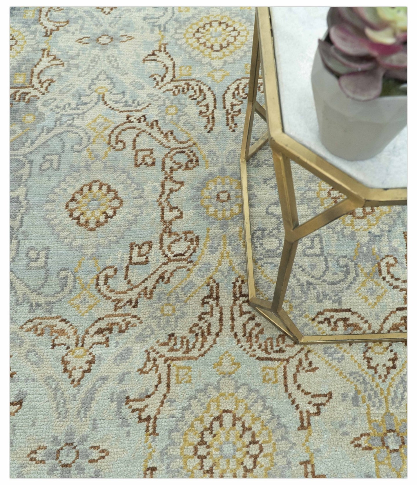 Traditional Oushak Design Blue, Brown And Gray 6X9 Hand Knotted wool rug - The Rug Decor