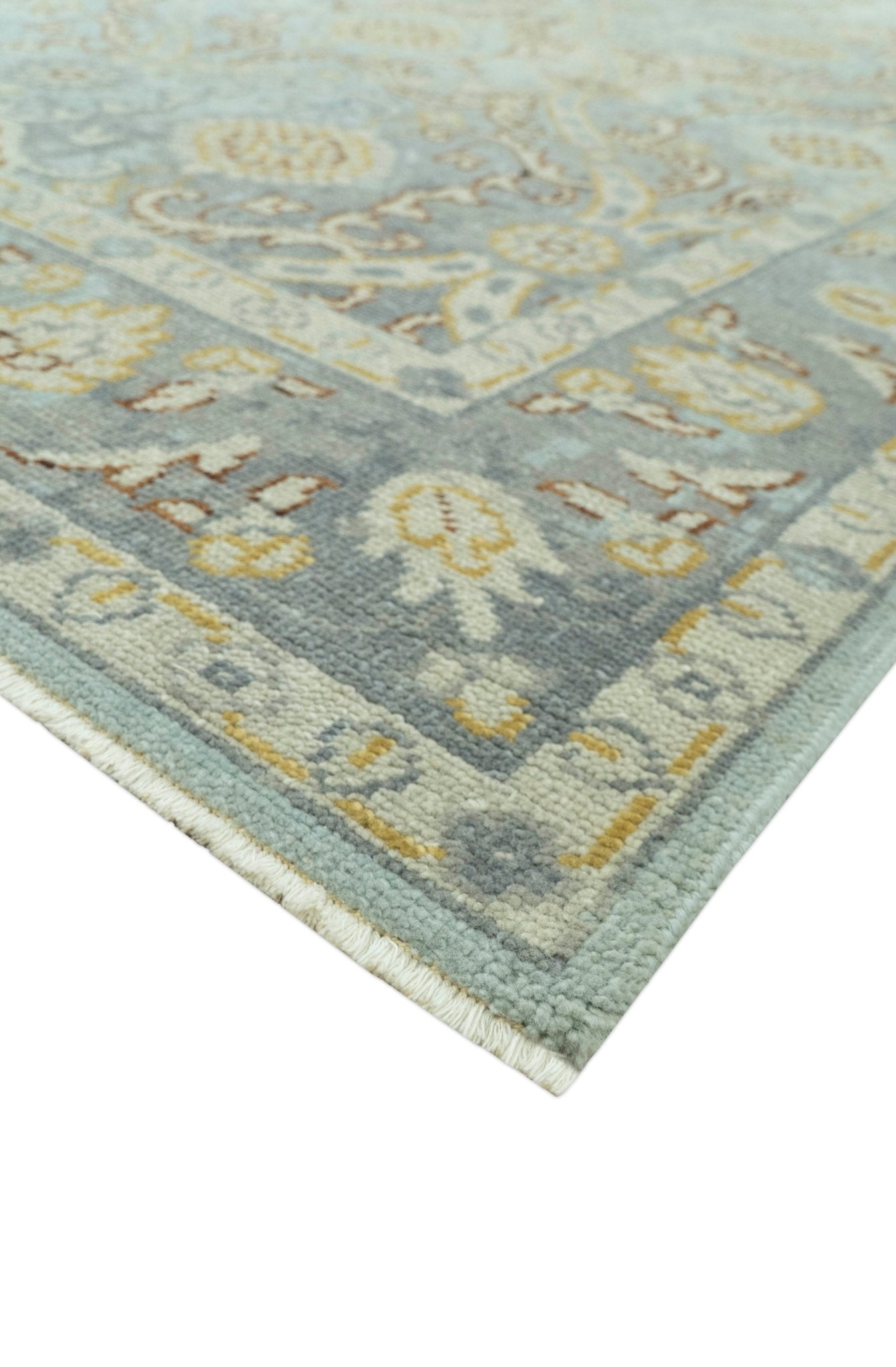 Traditional Oushak Design Blue, Brown And Gray 6X9 Hand Knotted wool rug - The Rug Decor