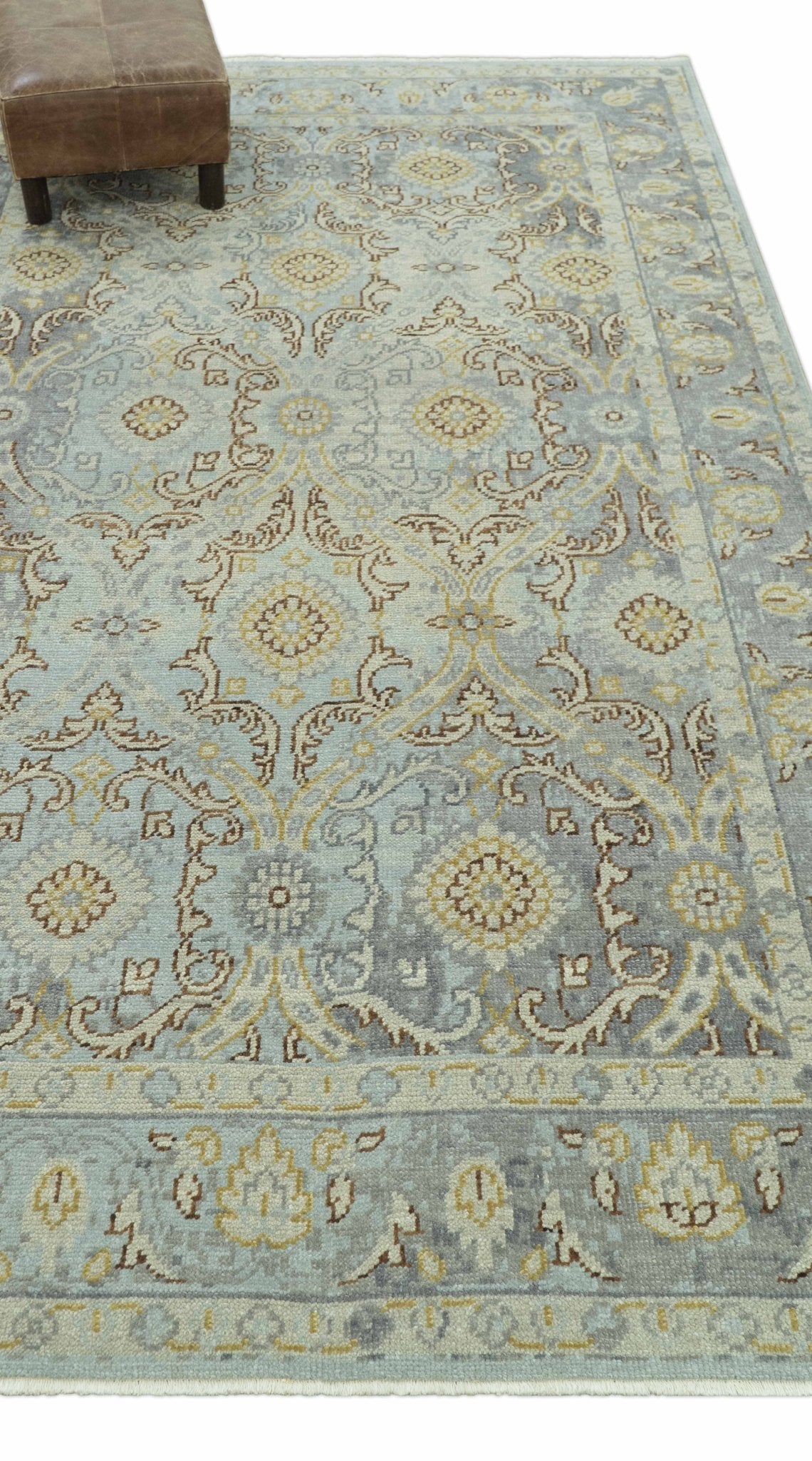 Traditional Oushak Design Blue, Brown And Gray 6X9 Hand Knotted wool rug - The Rug Decor