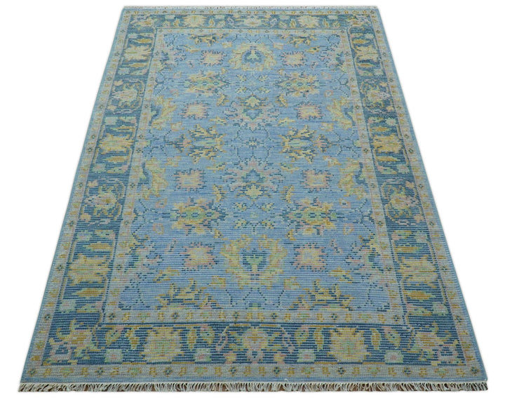 Traditional Oushak Design Blue Hand knotted 6x9 Wool Area Rug - The Rug Decor