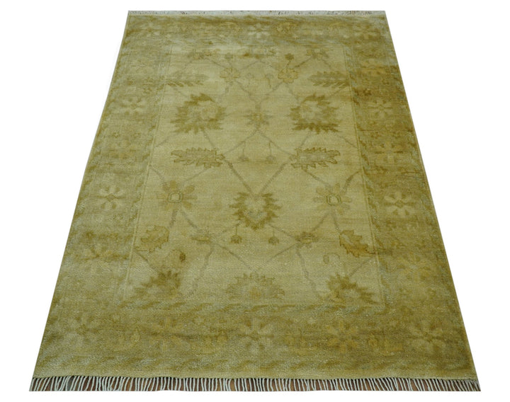 Traditional Oushak Design Brown And Beige Hand Knotted 4x6 Wool Area Rug - The Rug Decor