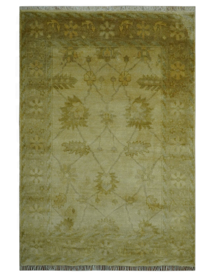 Traditional Oushak Design Brown And Beige Hand Knotted 4x6 Wool Area Rug - The Rug Decor