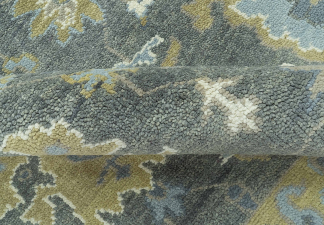 Traditional Oushak Design Charcoal And Camel Hand Knotted Custom Made Wool rug - The Rug Decor