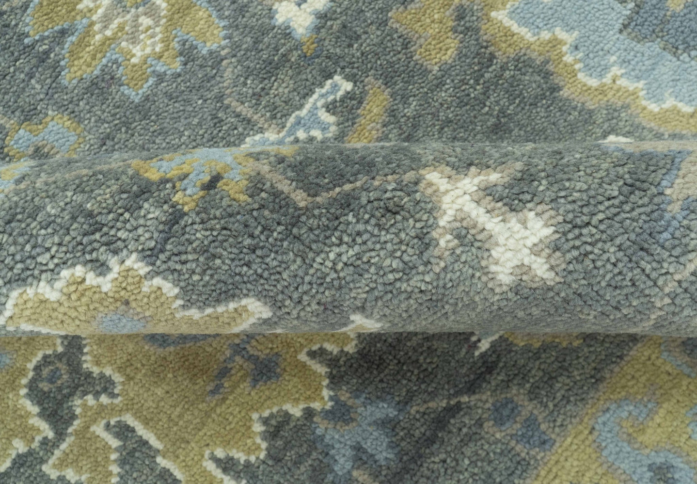 Traditional Oushak Design Charcoal And Camel Hand Knotted Custom Made Wool rug - The Rug Decor