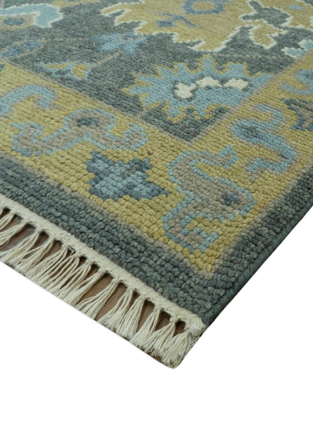Traditional Oushak Design Charcoal And Camel Hand Knotted Custom Made Wool rug - The Rug Decor