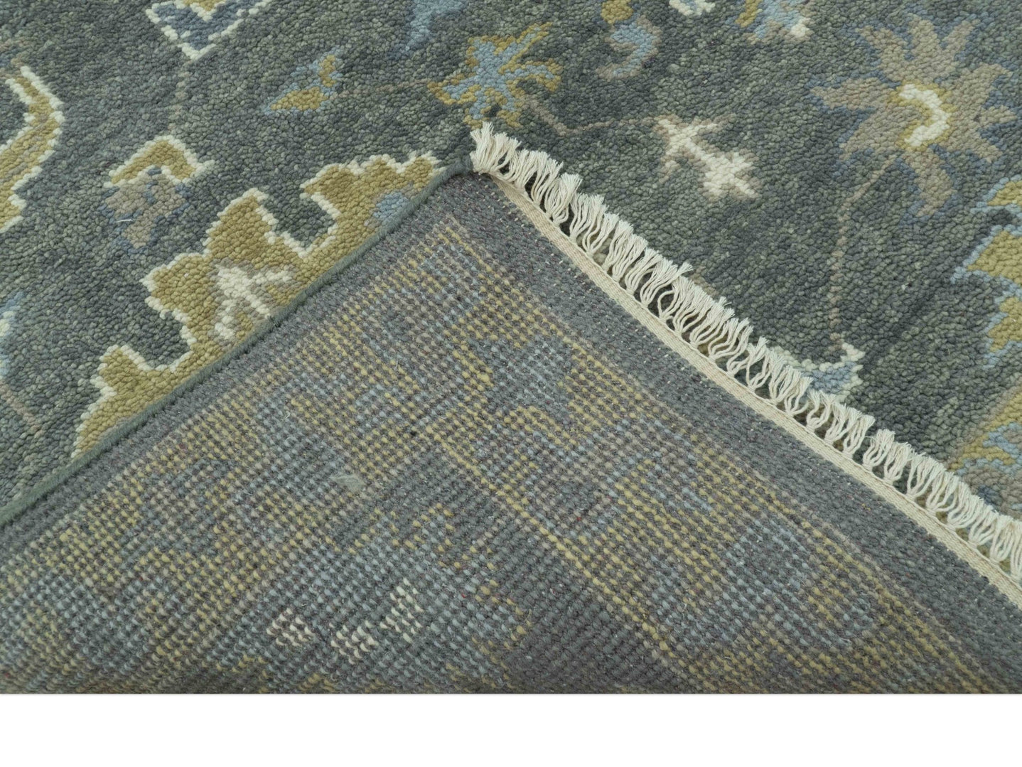 Traditional Oushak Design Charcoal And Camel Hand Knotted Custom Made Wool rug - The Rug Decor