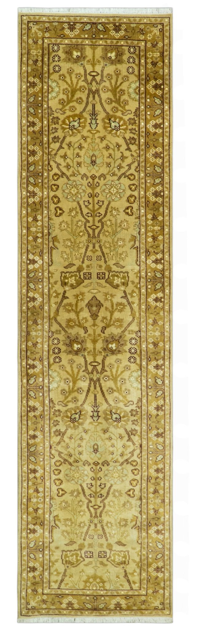 Traditional Oushak Design Gold And Brown 3x12 Hand Knotted Wool Area Rug - The Rug Decor