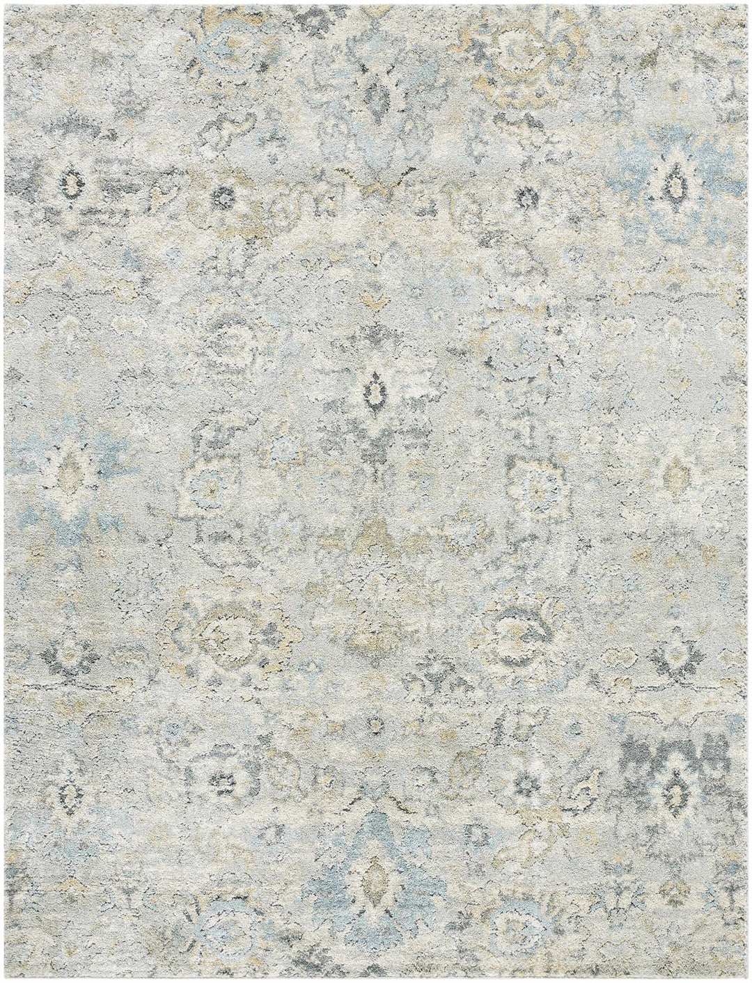 Traditional Oushak Design Gray And Blue Machine Woven Rug - The Rug Decor