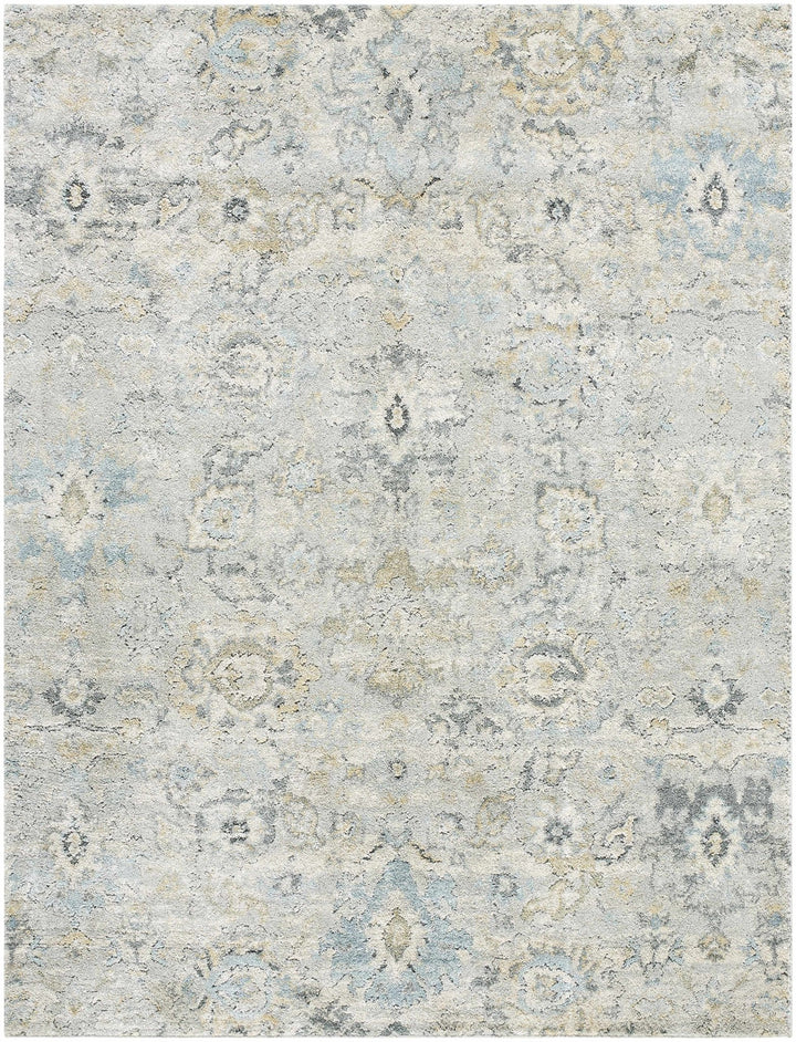 Traditional Oushak Design Gray And Blue Machine Woven Rug - The Rug Decor