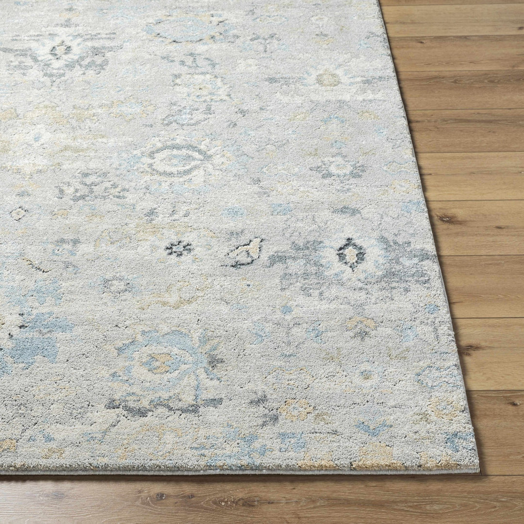 Traditional Oushak Design Gray And Blue Machine Woven Rug - The Rug Decor