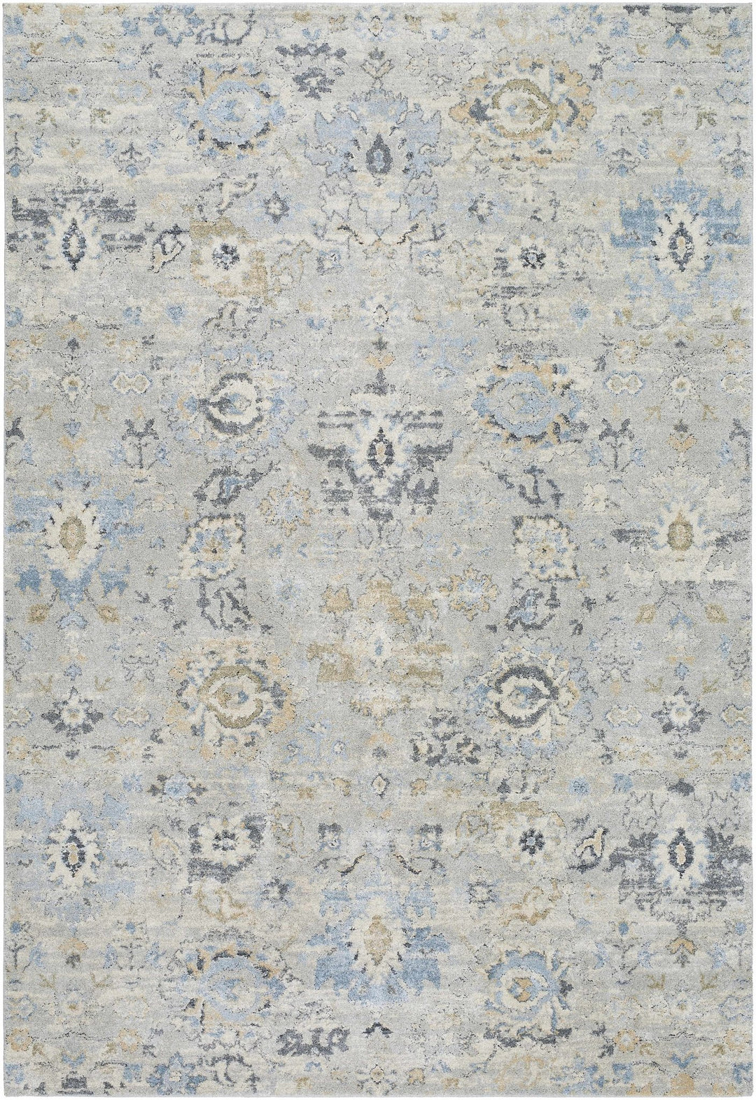 Traditional Oushak Design Gray And Blue Machine Woven Rug - The Rug Decor