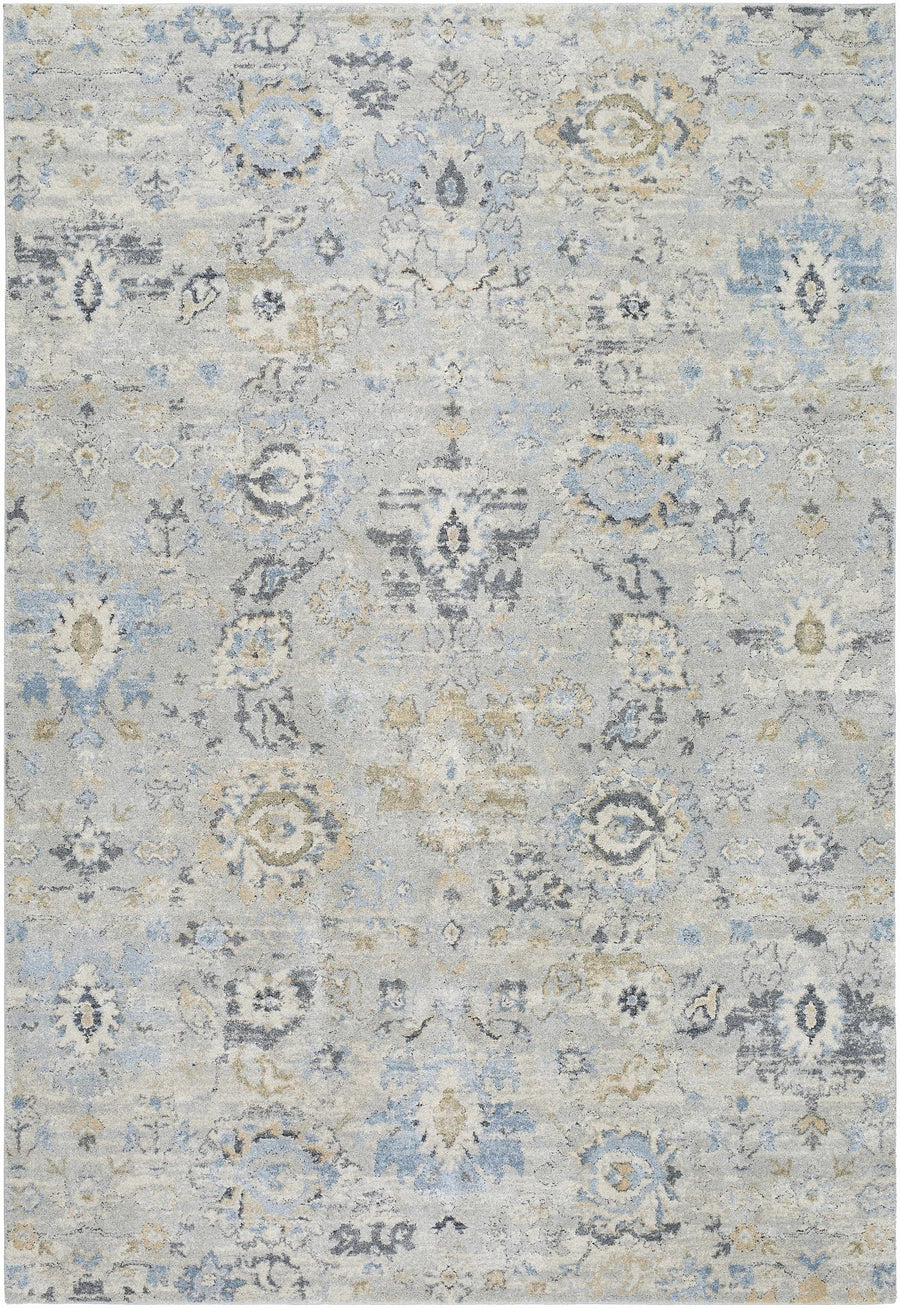 Traditional Oushak Design Gray And Blue Machine Woven Rug - The Rug Decor