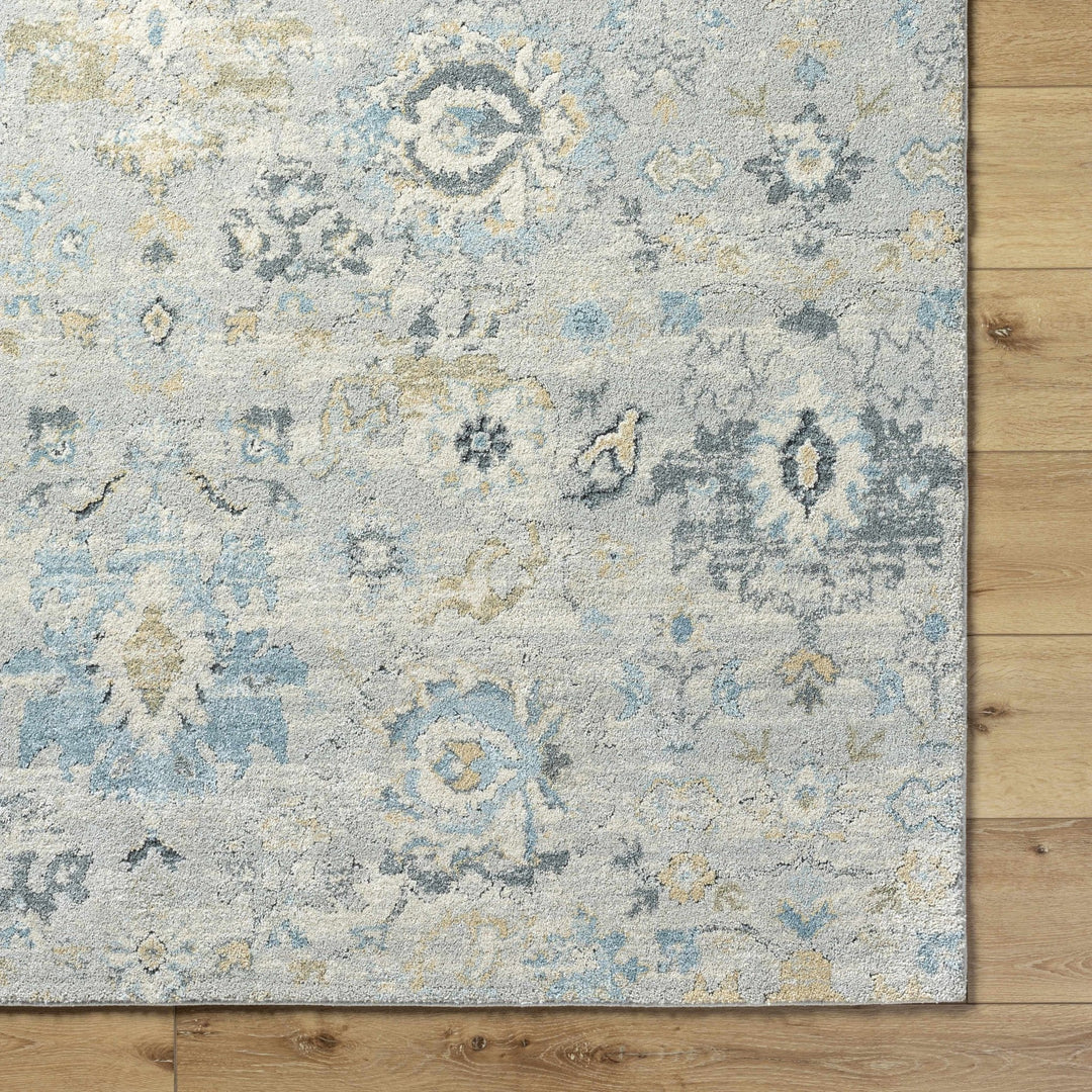 Traditional Oushak Design Gray And Blue Machine Woven Rug - The Rug Decor