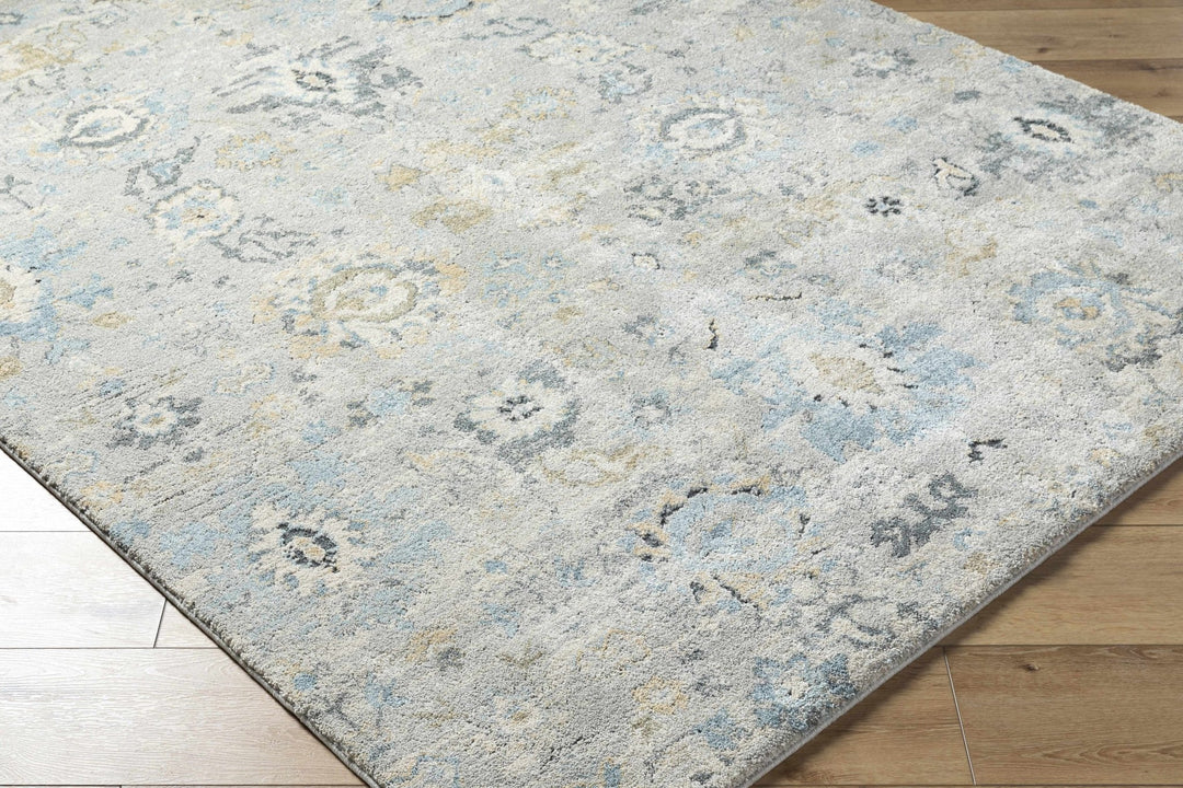 Traditional Oushak Design Gray And Blue Machine Woven Rug - The Rug Decor