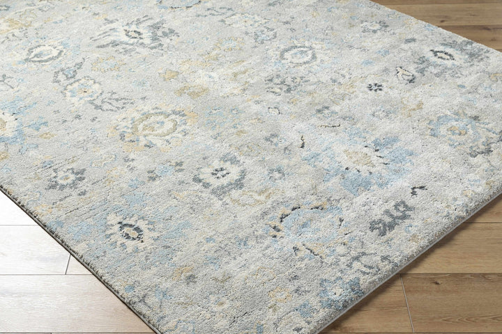 Traditional Oushak Design Gray And Blue Machine Woven Rug - The Rug Decor