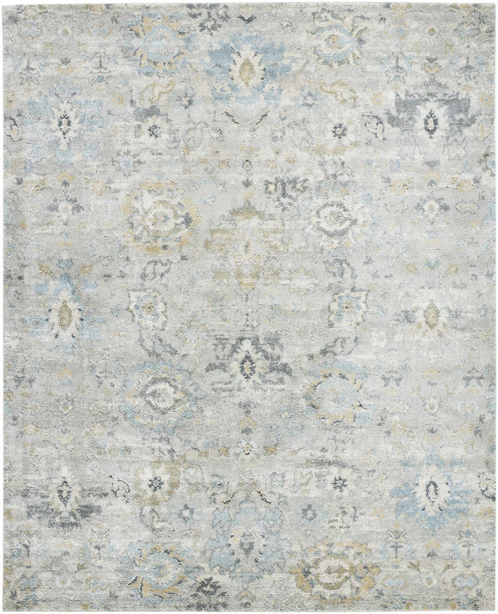 Traditional Oushak Design Gray And Blue Machine Woven Rug - The Rug Decor