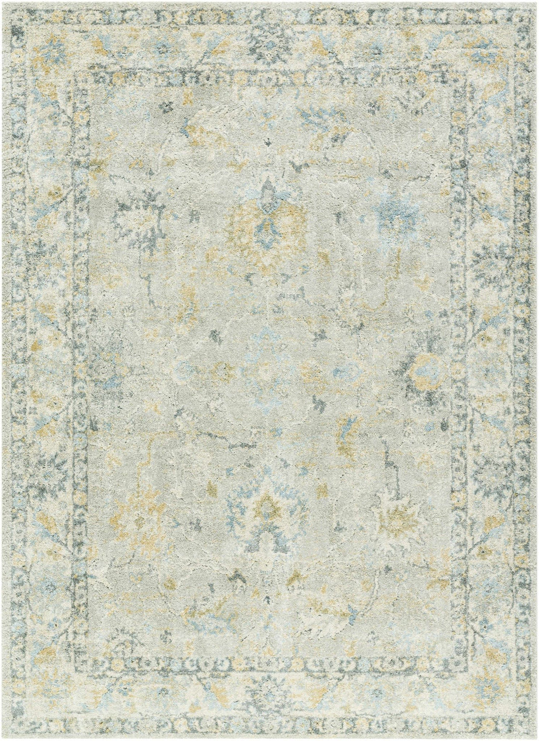 Traditional Oushak Design Gray And Yellow Machine Woven Area Rug - The Rug Decor