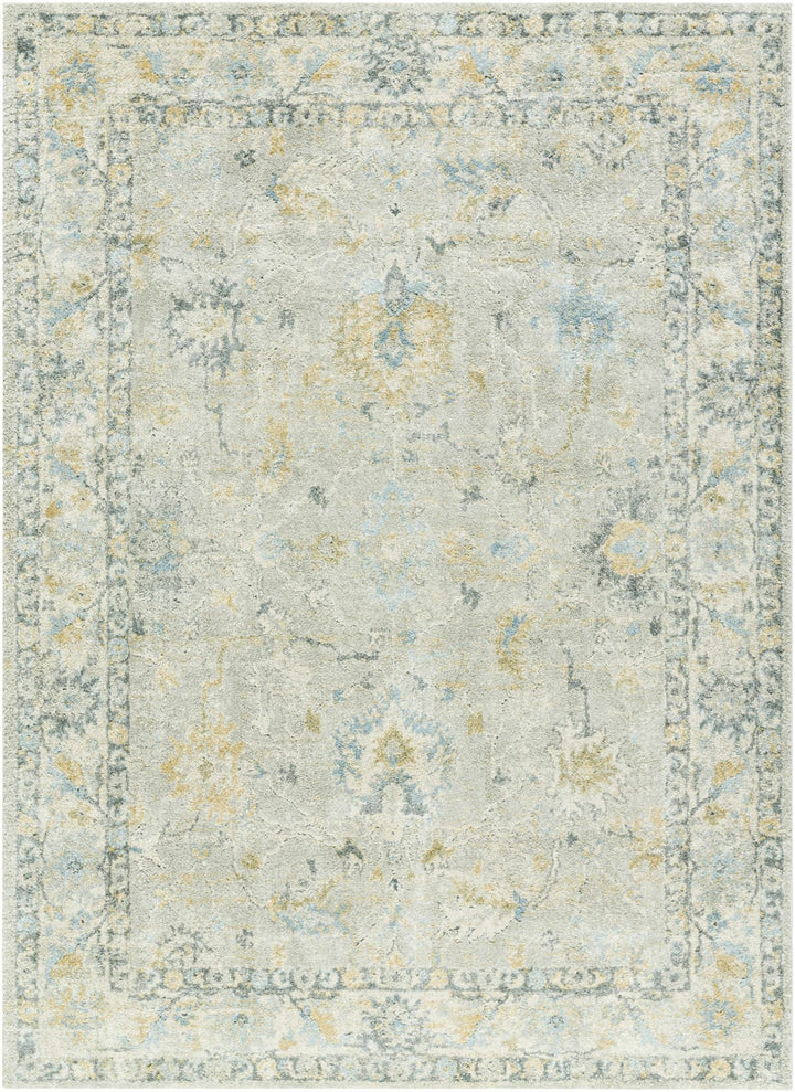 Traditional Oushak Design Gray And Yellow Machine Woven Area Rug - The Rug Decor