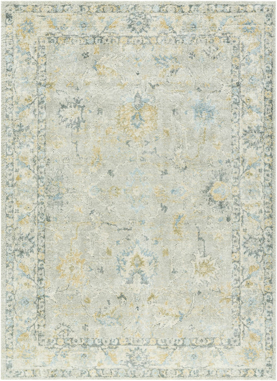 Traditional Oushak Design Gray And Yellow Machine Woven Area Rug - The Rug Decor