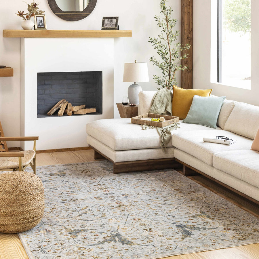 Traditional Oushak Design Gray Machine Woven Rug - The Rug Decor