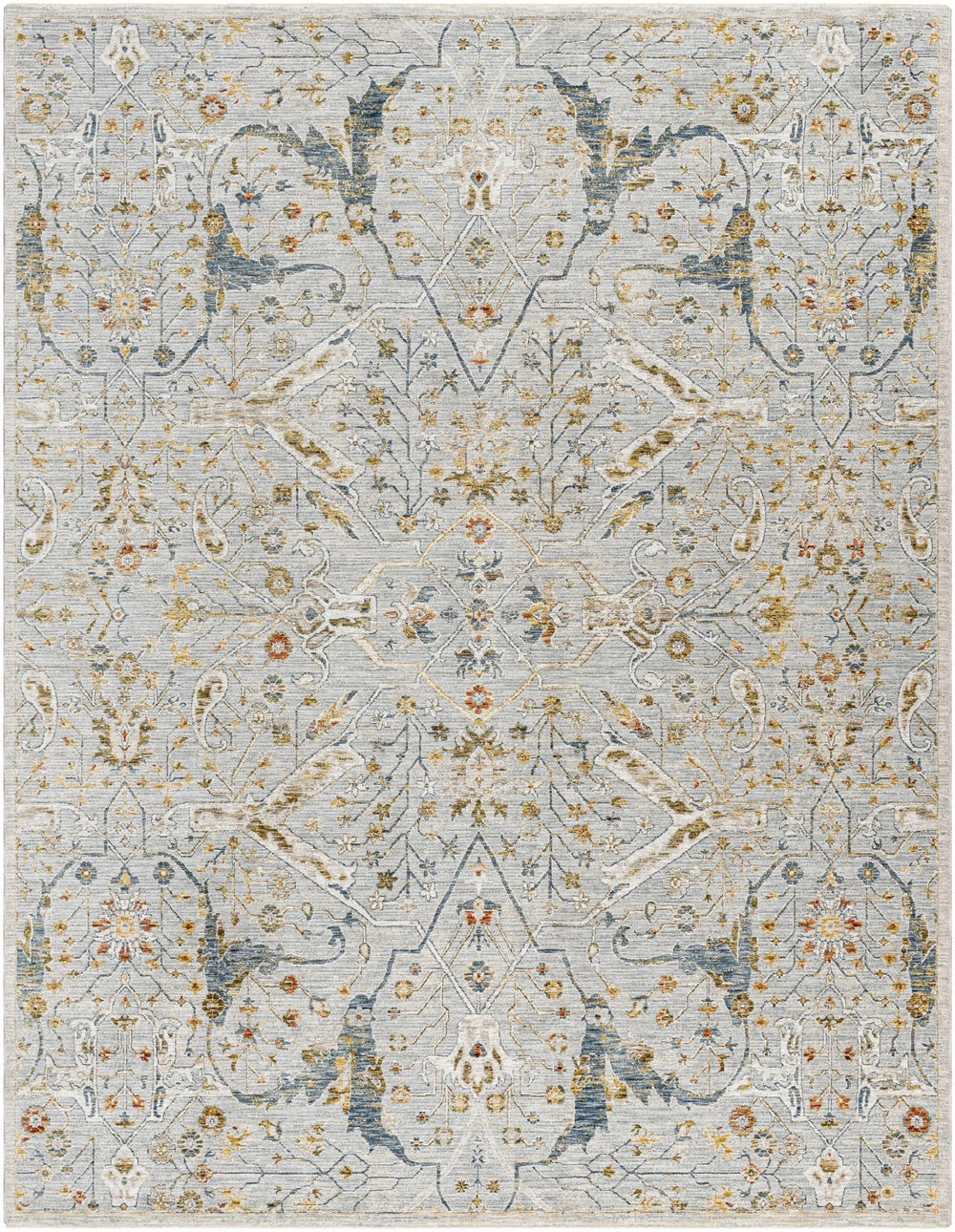 Traditional Oushak Design Gray Machine Woven Rug - The Rug Decor