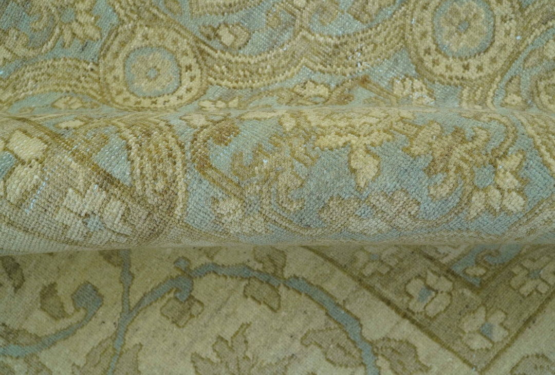 Traditional Oushak Design Green And Blue 11.5x14.6 Hand Knotted Wool Area Rug - The Rug Decor