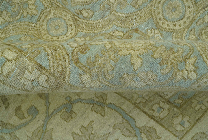 Traditional Oushak Design Green And Blue 11.5x14.6 Hand Knotted Wool Area Rug - The Rug Decor