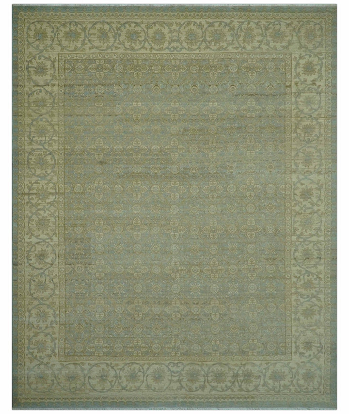 Traditional Oushak Design Green And Blue 11.5x14.6 Hand Knotted Wool Area Rug - The Rug Decor