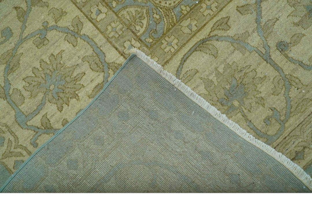 Traditional Oushak Design Green And Blue 11.5x14.6 Hand Knotted Wool Area Rug - The Rug Decor