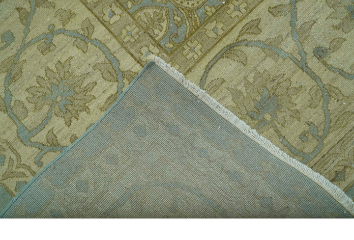 Traditional Oushak Design Green And Blue 11.5x14.6 Hand Knotted Wool Area Rug - The Rug Decor