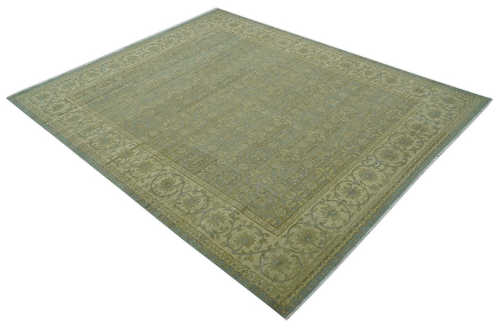 Traditional Oushak Design Green And Blue 11.5x14.6 Hand Knotted Wool Area Rug - The Rug Decor