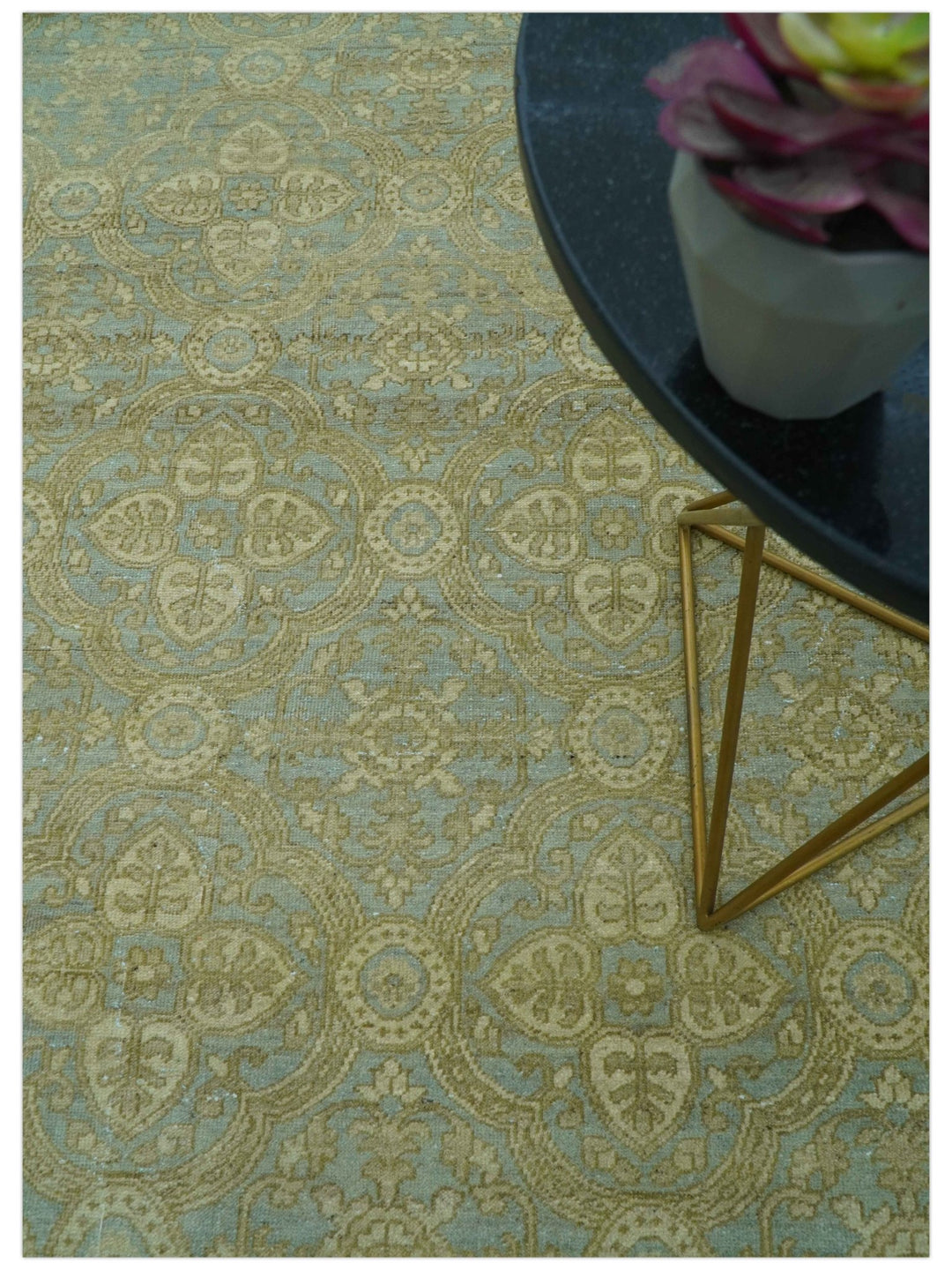 Traditional Oushak Design Green And Blue 11.5x14.6 Hand Knotted Wool Area Rug - The Rug Decor