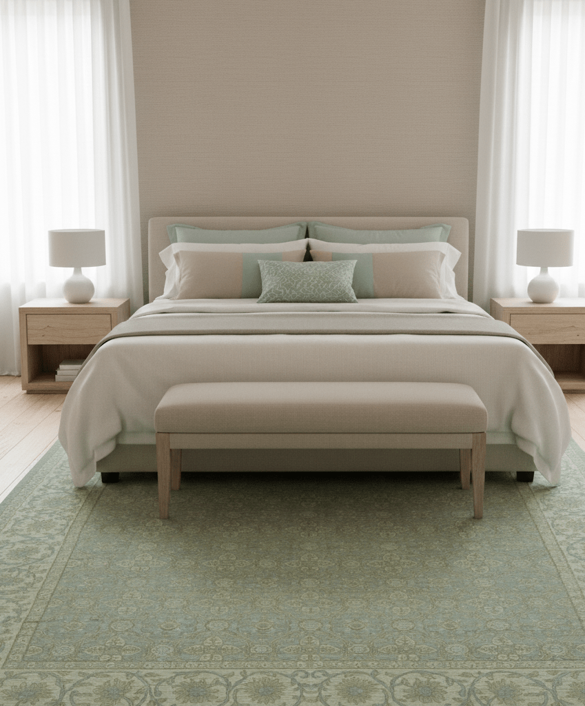 Traditional Oushak Design Green And Blue 11.5x14.6 Hand Knotted Wool Area Rug - The Rug Decor