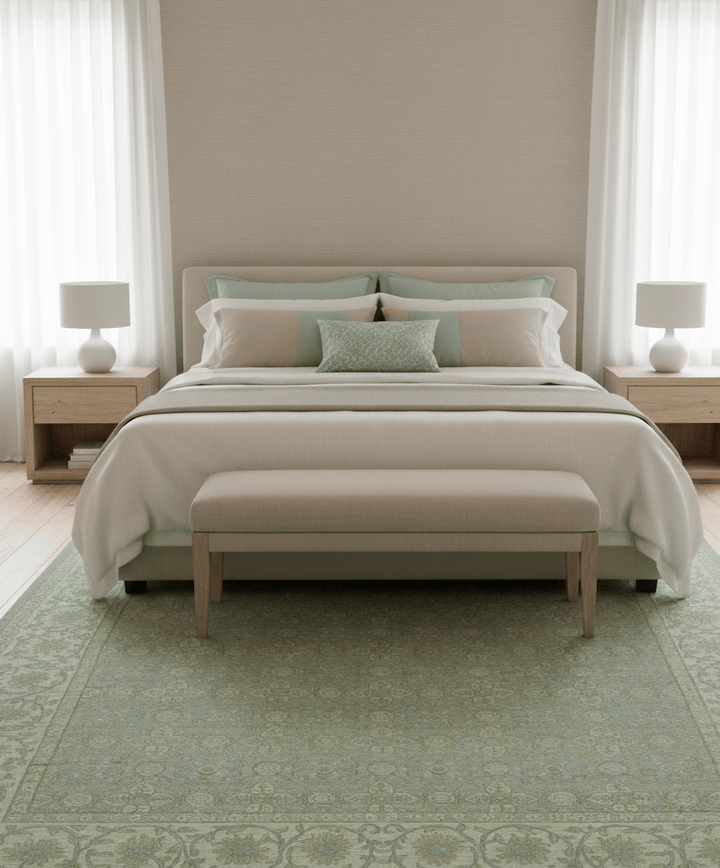 Traditional Oushak Design Green And Blue 11.5x14.6 Hand Knotted Wool Area Rug - The Rug Decor