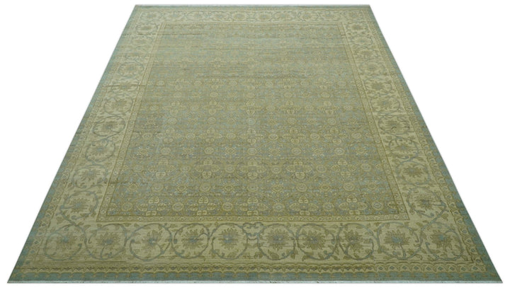 Traditional Oushak Design Green And Blue 11.5x14.6 Hand Knotted Wool Area Rug - The Rug Decor