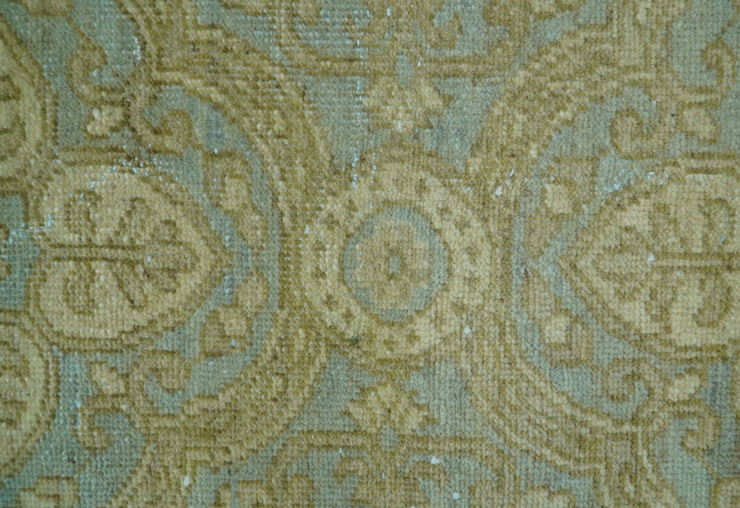 Traditional Oushak Design Green And Blue 11.5x14.6 Hand Knotted Wool Area Rug - The Rug Decor