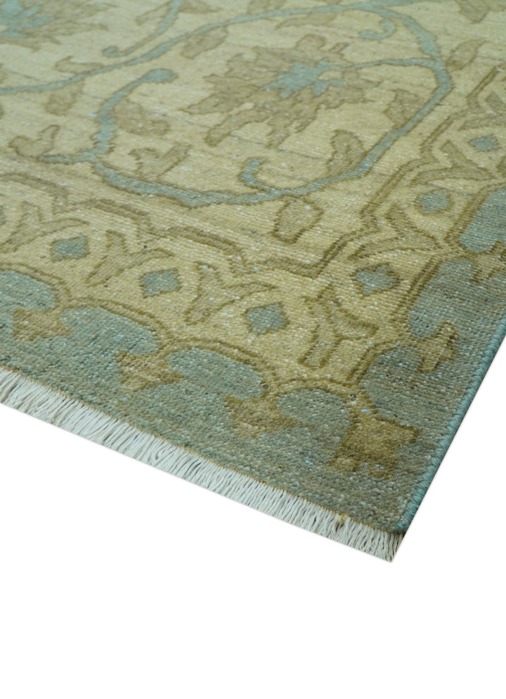 Traditional Oushak Design Green And Blue 11.5x14.6 Hand Knotted Wool Area Rug - The Rug Decor